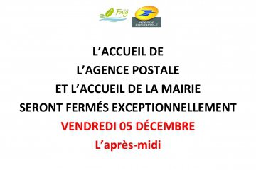 Mairie - Fermeture de la mairie et de l'Agence postale vendredi 5 décembre après-midi