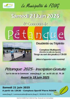 Inscriptions - Tournoi de Pétanque 21 juin 2025