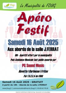 Apéro Festif 16 août 2025 [Gratuit] aux abords de la salle Jean FERRAT 19h VENEZ NOMBREUX !